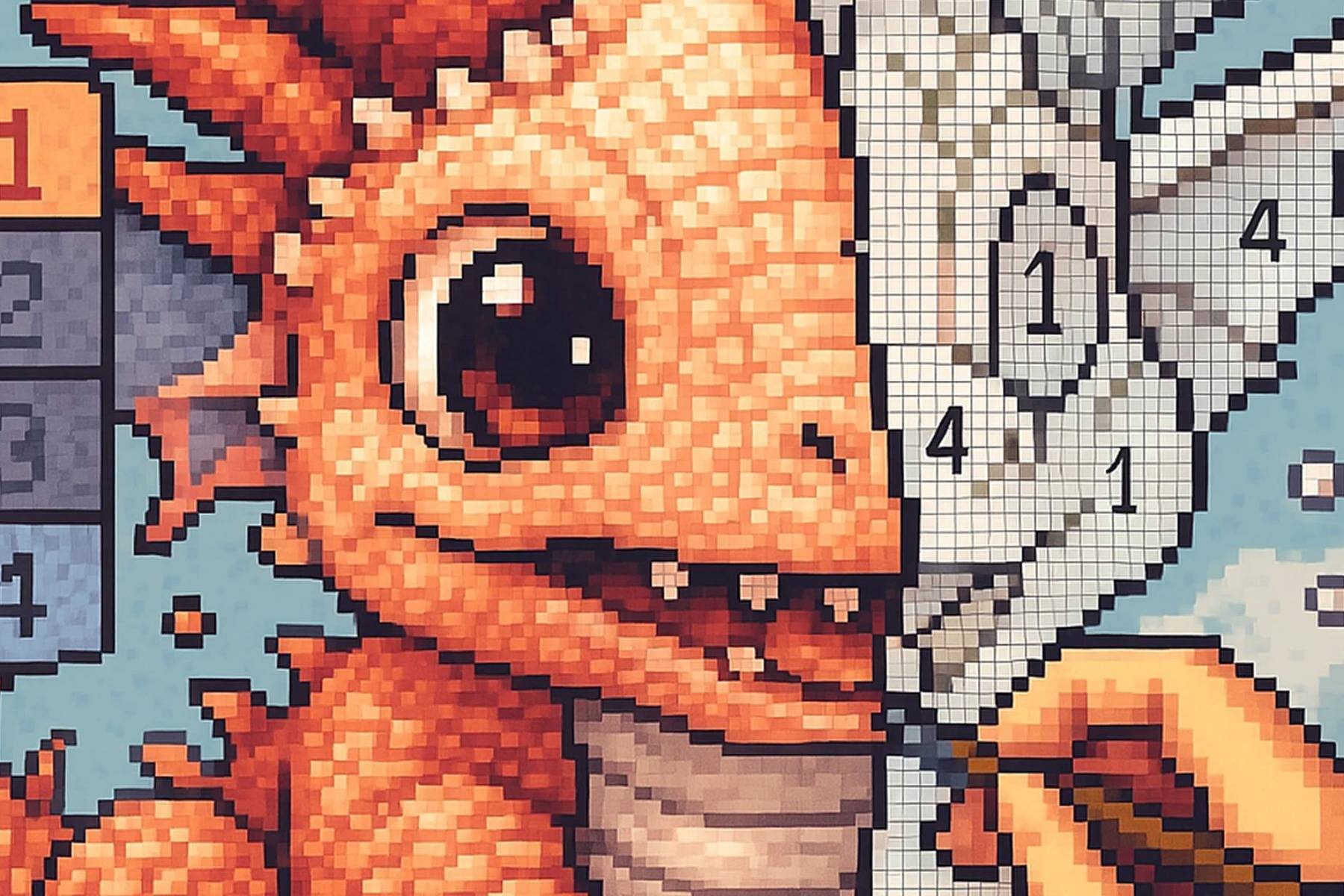 Draw picture by numbers. Pixel Art.